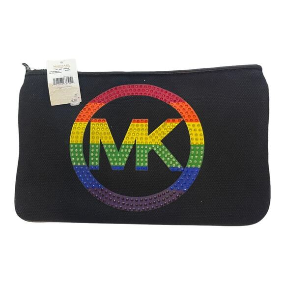 Michael Kors PRIDE Jet Set Charm Top Zip Wristlet Rainbow Rhinestone Black - Picture 2 of 7